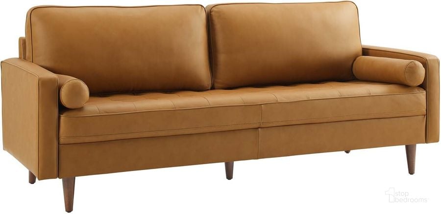 Idyll Tan Tufted Button Upholstered Leather Chesterfield Sofa