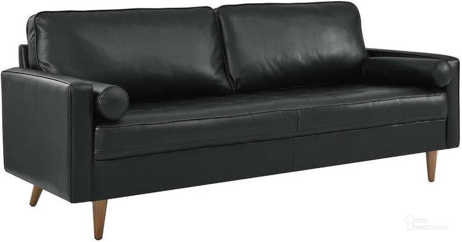The appearance of Valour Black 81 Inch Leather Sofa designed by Modway in the modern / contemporary interior design. This black piece of furniture  was selected by 1StopBedrooms from Valour Collection to add a touch of cosiness and style into your home. Sku: EEI-4634-BLK. Material: Wood. Product Type: Sofa. Image1