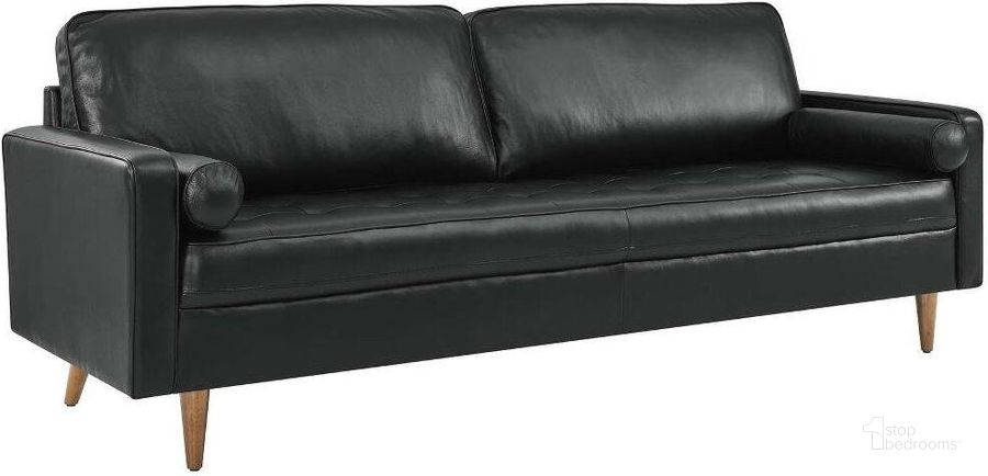 The appearance of Valour Black 88 Inch Leather Sofa designed by Modway in the modern / contemporary interior design. This black piece of furniture  was selected by 1StopBedrooms from Valour Collection to add a touch of cosiness and style into your home. Sku: EEI-5871-BLK. Material: Wood. Product Type: Sofa. Image1