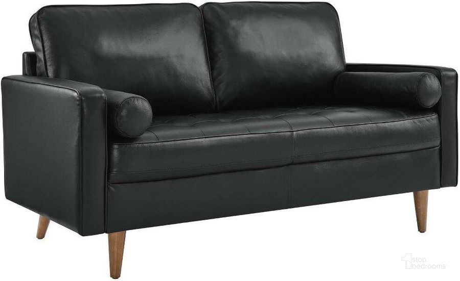 The appearance of Valour Black Leather Loveseat designed by Modway in the modern / contemporary interior design. This black piece of furniture  was selected by 1StopBedrooms from Valour Collection to add a touch of cosiness and style into your home. Sku: EEI-5870-BLK. Product Type: Loveseat. Material: Plywood. Image1