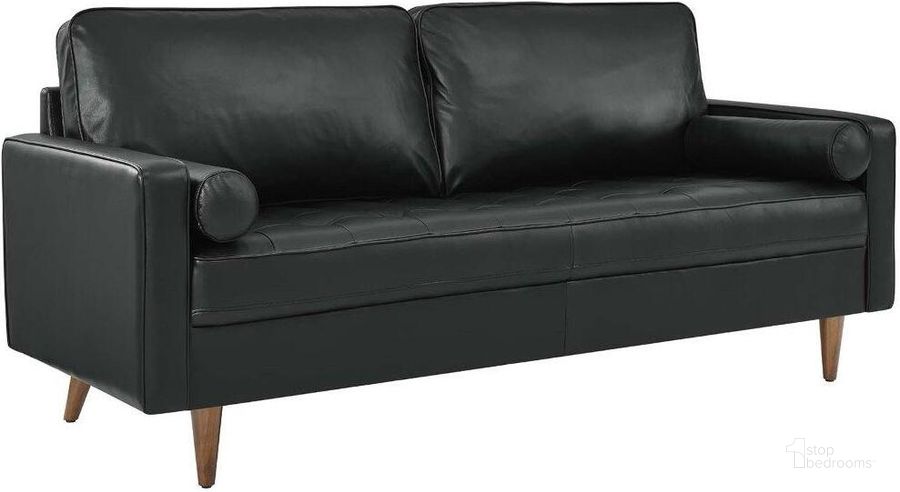 The appearance of Valour Black Leather Sofa designed by Modway in the modern / contemporary interior design. This black piece of furniture  was selected by 1StopBedrooms from Valour Collection to add a touch of cosiness and style into your home. Sku: EEI-4633-BLK. Material: Wood. Product Type: Sofa. Image1