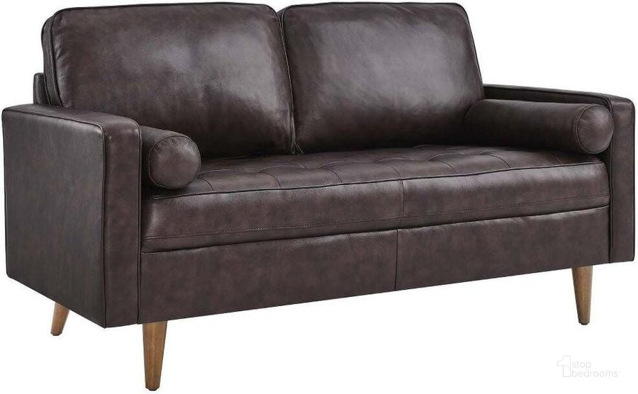 The appearance of Valour Brown Leather Loveseat designed by Modway in the modern / contemporary interior design. This brown piece of furniture  was selected by 1StopBedrooms from Valour Collection to add a touch of cosiness and style into your home. Sku: EEI-5870-BRN. Product Type: Loveseat. Material: Plywood. Image1