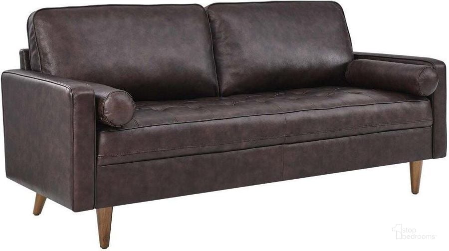 The appearance of Valour Brown Leather Sofa designed by Modway in the modern / contemporary interior design. This brown piece of furniture  was selected by 1StopBedrooms from Valour Collection to add a touch of cosiness and style into your home. Sku: EEI-4633-BRN. Material: Wood. Product Type: Sofa. Image1