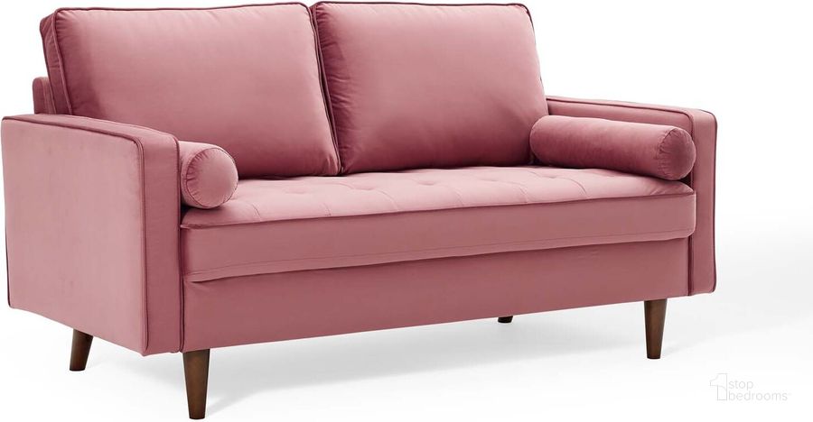 The appearance of Valour Performance Velvet Loveseat EEI-4004-DUS designed by Modway in the modern / contemporary interior design. This dusty rose piece of furniture  was selected by 1StopBedrooms from Valour Collection to add a touch of cosiness and style into your home. Sku: EEI-4004-DUS. Material: Wood. Product Type: Loveseat. Image1