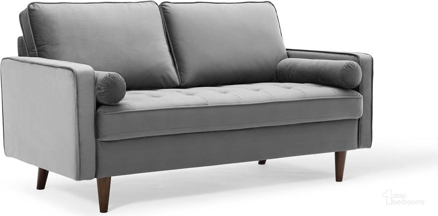 The appearance of Valour Performance Velvet Loveseat EEI-4004-GRY designed by Modway in the modern / contemporary interior design. This gray piece of furniture  was selected by 1StopBedrooms from Valour Collection to add a touch of cosiness and style into your home. Sku: EEI-4004-GRY. Material: Wood. Product Type: Loveseat. Image1
