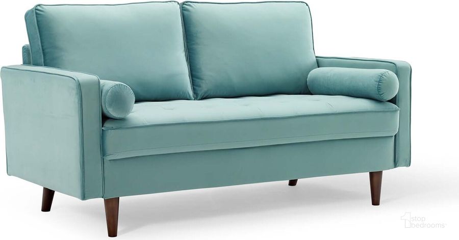 The appearance of Valour Performance Velvet Loveseat EEI-4004-MIN designed by Modway in the modern / contemporary interior design. This mint piece of furniture  was selected by 1StopBedrooms from Valour Collection to add a touch of cosiness and style into your home. Sku: EEI-4004-MIN. Material: Wood. Product Type: Loveseat. Image1