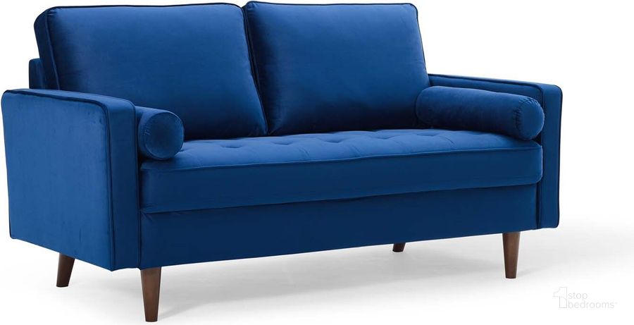 The appearance of Valour Performance Velvet Loveseat EEI-4004-NAV designed by Modway in the modern / contemporary interior design. This navy piece of furniture  was selected by 1StopBedrooms from Valour Collection to add a touch of cosiness and style into your home. Sku: EEI-4004-NAV. Material: Wood. Product Type: Loveseat. Image1