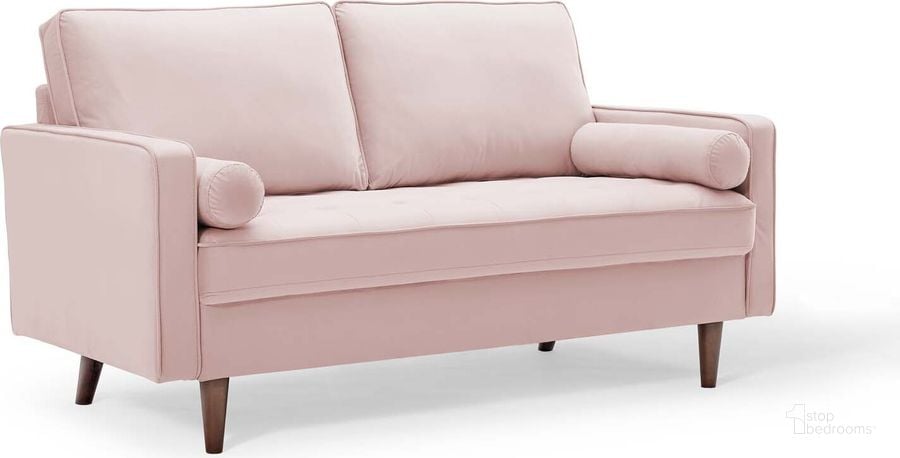 The appearance of Valour Performance Velvet Loveseat EEI-4004-PNK designed by Modway in the modern / contemporary interior design. This pink piece of furniture  was selected by 1StopBedrooms from Valour Collection to add a touch of cosiness and style into your home. Sku: EEI-4004-PNK. Material: Wood. Product Type: Loveseat. Image1