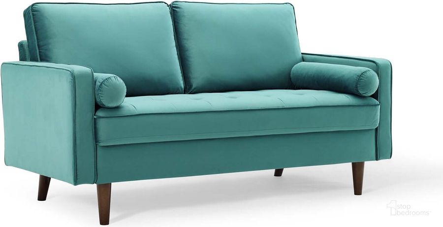 The appearance of Valour Performance Velvet Loveseat EEI-4004-TEA designed by Modway in the modern / contemporary interior design. This teal piece of furniture  was selected by 1StopBedrooms from Valour Collection to add a touch of cosiness and style into your home. Sku: EEI-4004-TEA. Material: Wood. Product Type: Loveseat. Image1