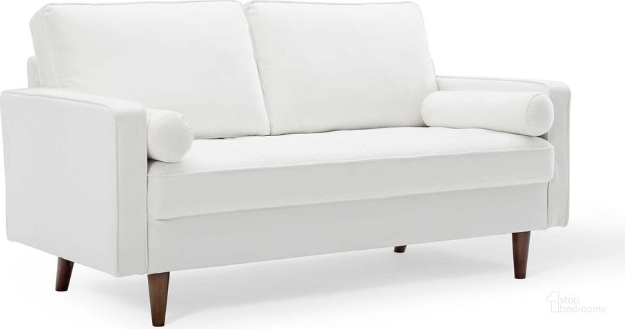The appearance of Valour Performance Velvet Loveseat EEI-4004-WHI designed by Modway in the modern / contemporary interior design. This white piece of furniture  was selected by 1StopBedrooms from Valour Collection to add a touch of cosiness and style into your home. Sku: EEI-4004-WHI. Material: Wood. Product Type: Loveseat. Image1