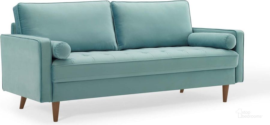 The appearance of Valour Performance Velvet Sofa EEI-3764-MIN designed by Modway in the modern / contemporary interior design. This mint piece of furniture  was selected by 1StopBedrooms from Valour Collection to add a touch of cosiness and style into your home. Sku: EEI-3764-MIN. Material: Wood. Product Type: Sofa. Image1