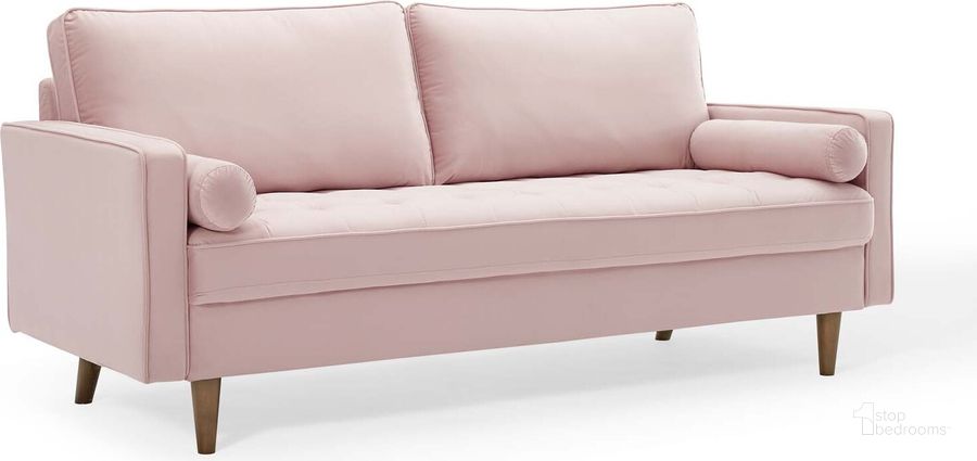 The appearance of Valour Performance Velvet Sofa EEI-3764-PNK designed by Modway in the modern / contemporary interior design. This pink piece of furniture  was selected by 1StopBedrooms from Valour Collection to add a touch of cosiness and style into your home. Sku: EEI-3764-PNK. Material: Wood. Product Type: Sofa. Image1