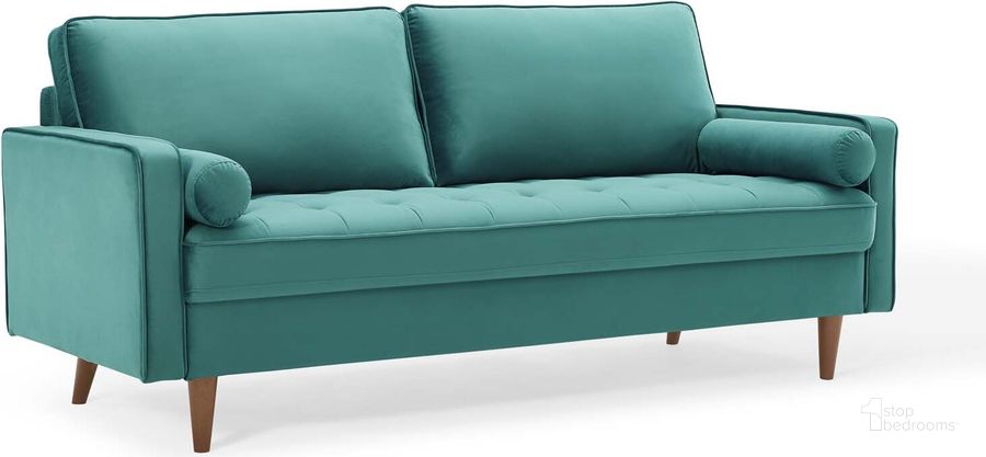 The appearance of Valour Performance Velvet Sofa EEI-3764-TEA designed by Modway in the modern / contemporary interior design. This teal piece of furniture  was selected by 1StopBedrooms from Valour Collection to add a touch of cosiness and style into your home. Sku: EEI-3764-TEA. Material: Wood. Product Type: Sofa. Image1