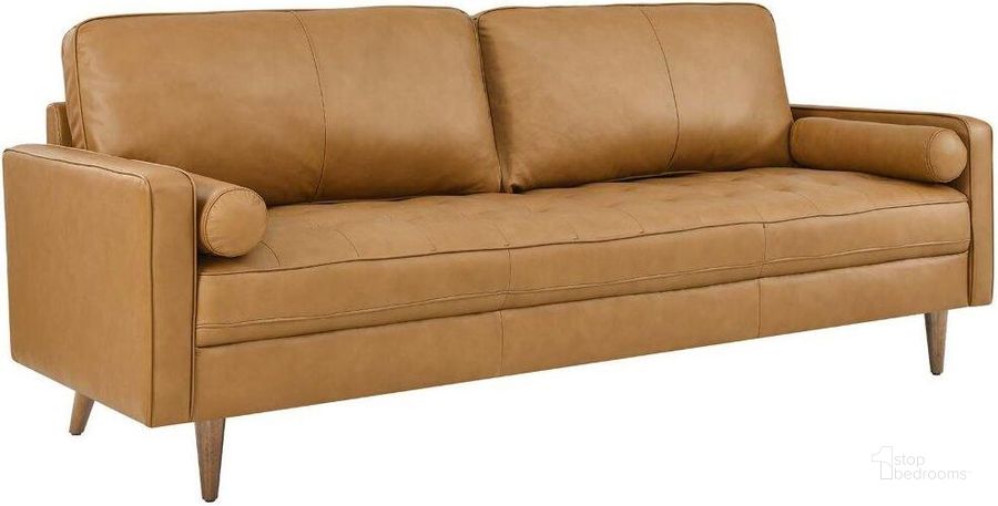 The appearance of Valour Tan 88 Inch Leather Sofa designed by Modway in the modern / contemporary interior design. This tan piece of furniture  was selected by 1StopBedrooms from Valour Collection to add a touch of cosiness and style into your home. Sku: EEI-5871-TAN. Material: Wood. Product Type: Sofa. Image1