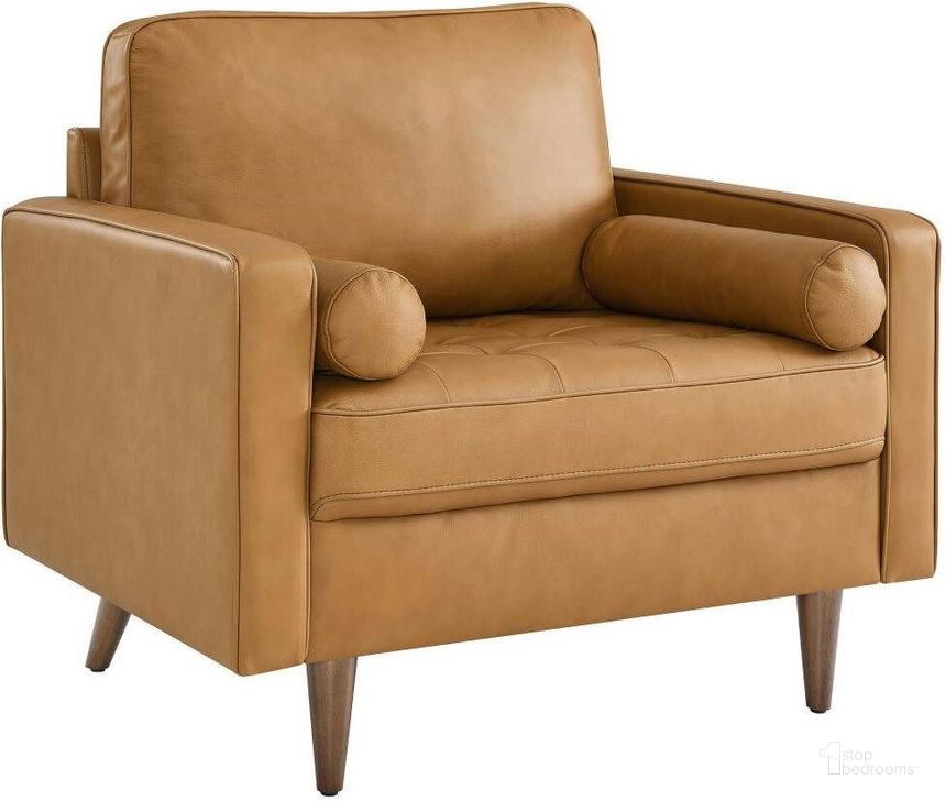 The appearance of Valour Tan Leather Arm Chair designed by Modway in the modern / contemporary interior design. This tan piece of furniture  was selected by 1StopBedrooms from Valour Collection to add a touch of cosiness and style into your home. Sku: EEI-5869-TAN. Product Type: Arm Chair. Material: Plywood. Image1