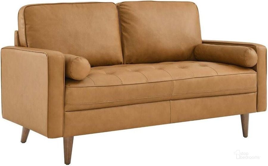 The appearance of Valour Tan Leather Loveseat designed by Modway in the modern / contemporary interior design. This tan piece of furniture  was selected by 1StopBedrooms from Valour Collection to add a touch of cosiness and style into your home. Sku: EEI-5870-TAN. Product Type: Loveseat. Material: Plywood. Image1
