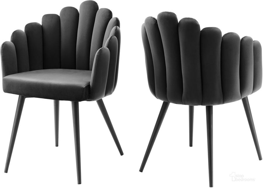 The appearance of Vanguard Performance Velvet Dining Chair Set of 2 In Black Charcoal designed by Modway in the modern / contemporary interior design. This black charcoal piece of furniture  was selected by 1StopBedrooms from Vanguard Collection to add a touch of cosiness and style into your home. Sku: EEI-6028-BLK-CHA. Product Type: Dining Chair. Material: Plywood. Image1