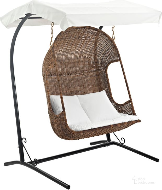 The appearance of Vantage Brown White Outdoor Patio Swing Chair With Stand designed by Modway in the modern / contemporary interior design. This brown white piece of furniture  was selected by 1StopBedrooms from Vantage Collection to add a touch of cosiness and style into your home. Sku: EEI-2278-BRN-WHI-SET. Material: Steel. Product Type: Outdoor Chair. Image1