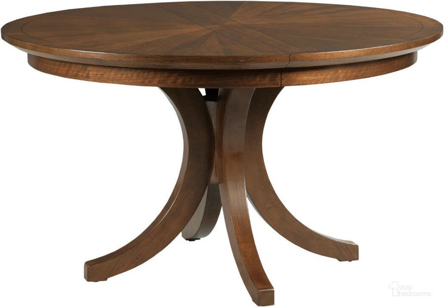 The appearance of Vantage Warm Brown Warner Round Dining Table designed by American Drew in the transitional interior design. This brown piece of furniture  was selected by 1StopBedrooms from Vantage Collection to add a touch of cosiness and style into your home. Sku: 929-701R. Table Base Style: Pedestal. Table Top Shape: Round. Material: Wood. Product Type: Dining Table. Image1