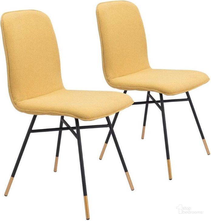 The appearance of Var Dining Chair Set of 2 Yellow designed by Zuo Modern in the modern / contemporary interior design. This black and gold piece of furniture  was selected by 1StopBedrooms from Var Collection to add a touch of cosiness and style into your home. Sku: 101891. Material: Steel. Product Type: Dining Chair. Image1