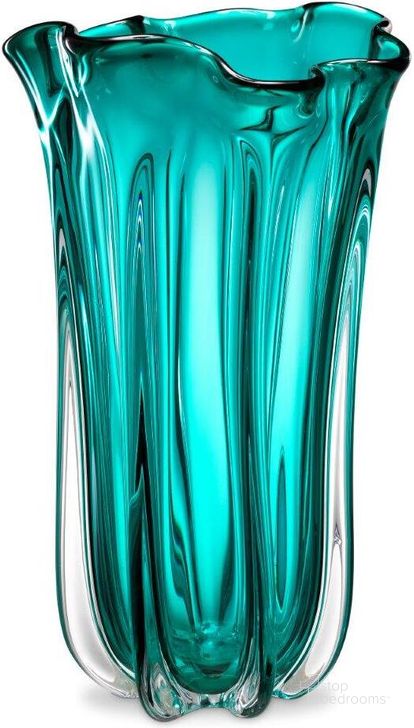The appearance of Vase Vagabond Turquoise designed by Eichholtz in the modern / contemporary interior design. This turquoise piece of furniture  was selected by 1StopBedrooms from  to add a touch of cosiness and style into your home. Sku: 112572. Material: Glass. Product Type: Vase. Image1
