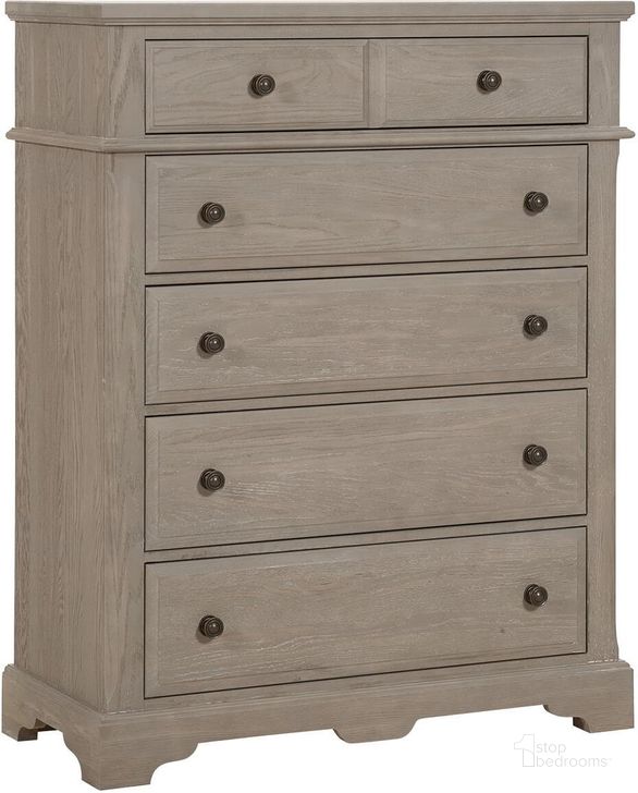 The appearance of Heritage 5 Drawer Chest In Aged White Oak designed by Artisan & Post in the modern / contemporary interior design. This gray piece of furniture  was selected by 1StopBedrooms from Heritage Collection to add a touch of cosiness and style into your home. Sku: 114-115. Material: Wood. Product Type: Chest. Image1
