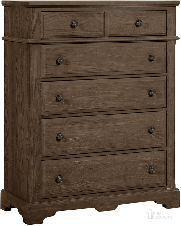 The appearance of Heritage 5 Drawer Chest In Greystone designed by Artisan & Post in the modern / contemporary interior design. This oak piece of furniture  was selected by 1StopBedrooms from Heritage Collection to add a touch of cosiness and style into your home. Sku: 112-115. Material: Wood. Product Type: Chest. Image1