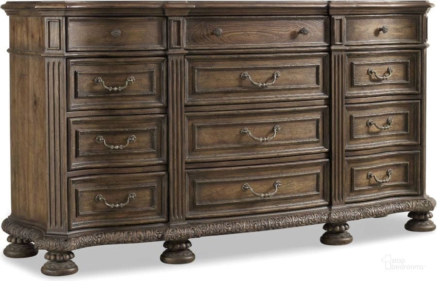The appearance of Rhapsody Brown Drawer Dresser designed by Hooker in the traditional interior design. This brown piece of furniture  was selected by 1StopBedrooms from Rhapsody Collection to add a touch of cosiness and style into your home. Sku: 5070-90002. Material: Wood. Product Type: Dresser. Image1