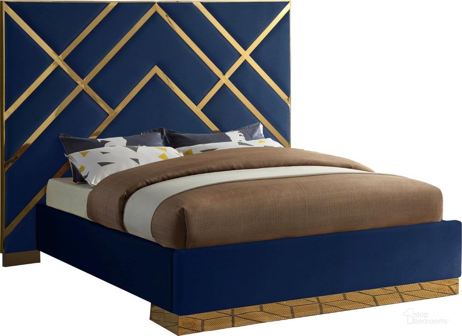 The appearance of Vector Velvet King Bed In Navy designed by Meridian in the modern / contemporary interior design. This navy piece of furniture  was selected by 1StopBedrooms from Vector Collection to add a touch of cosiness and style into your home. Sku: VectorNavy-K-1;VectorNavy-K-2. Bed Type: Platform Bed. Product Type: Platform Bed. Bed Size: King. Material: Velvet. Image1