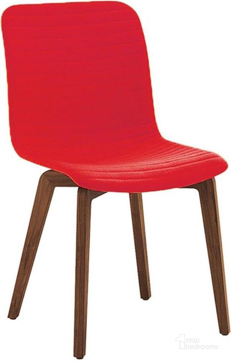 The appearance of Vela Dining Chair Set Of 2 In Red With Walnut Back designed by Bellini Modern Living in the modern / contemporary interior design. This red piece of furniture  was selected by 1StopBedrooms from Vela Collection to add a touch of cosiness and style into your home. Sku: Vela RD. Material: Wood. Product Type: Dining Chair.