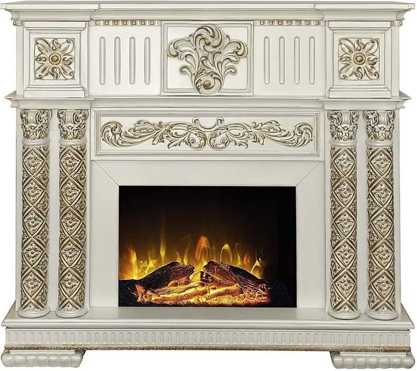 The appearance of Vendome Fireplace In Antique Pearl designed by ACME in the transitional interior design. This antique pearl piece of furniture  was selected by 1StopBedrooms from Vendome Collection to add a touch of cosiness and style into your home. Sku: AC01313. Material: Wood. Product Type: Fireplace. Image1