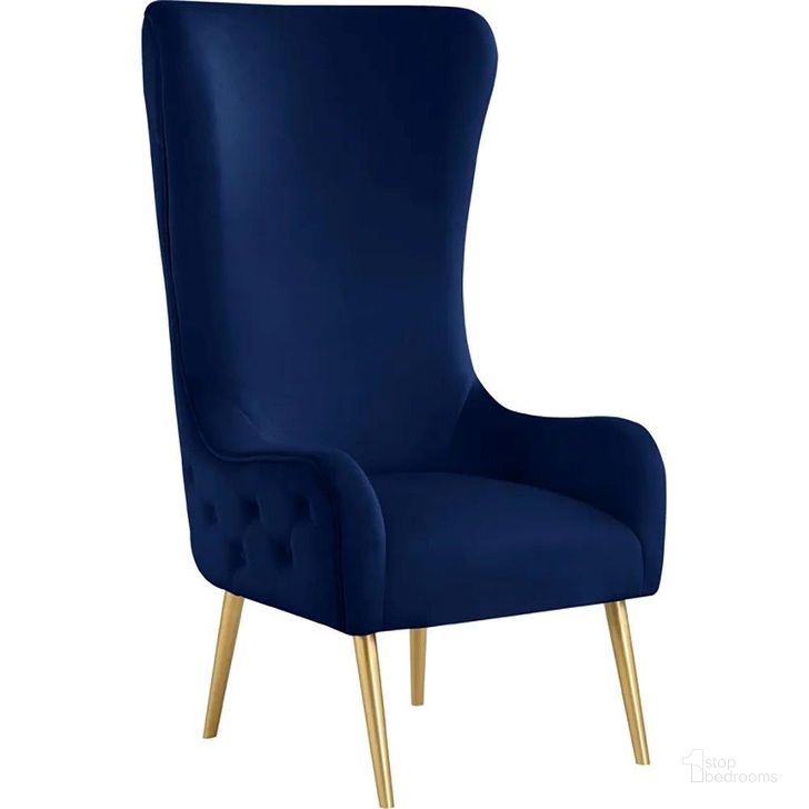 The appearance of Venetian Navy Tufted Velvet High Back Arm Chair designed by Best Master Furniture in the modern / contemporary interior design. This navy piece of furniture  was selected by 1StopBedrooms from Venetian Collection to add a touch of cosiness and style into your home. Sku: VT003N. Product Type: Arm Chair. Material: Velvet. Image1