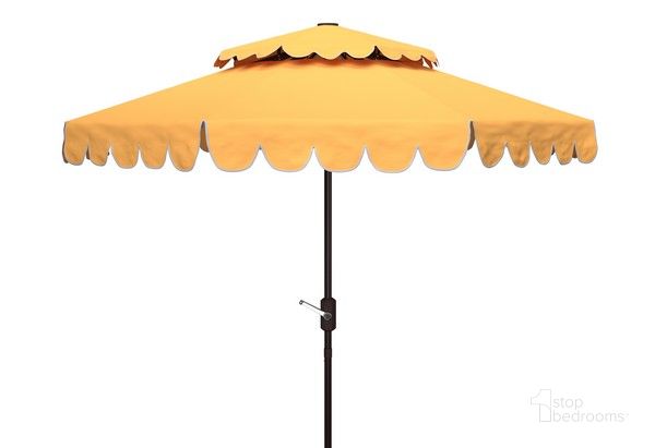The appearance of Venice 9Ft Rnd Double Top Crank Umbrella in Yellow designed by Safavieh in the coastal interior design. This yellow piece of furniture  was selected by 1StopBedrooms from Venice Collection to add a touch of cosiness and style into your home. Sku: PAT8210D. Material: Metal. Product Type: Umbrella. Image1