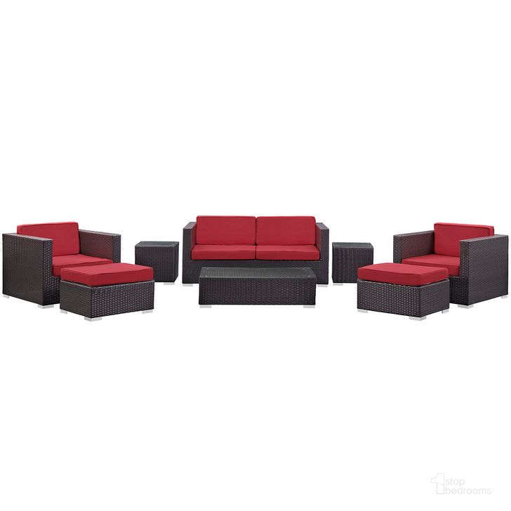 The appearance of Venice 8-Piece Outdoor Patio Sofa Set In Espresso Red designed by Modway in the modern / contemporary interior design. This espresso red piece of furniture  was selected by 1StopBedrooms from Venice Collection to add a touch of cosiness and style into your home. Sku: EEI-610-EXP-RED-SET. Product Type: Outdoor Set. Material: Rattan. Image1