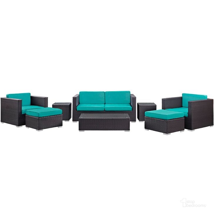 The appearance of Venice 8-Piece Outdoor Patio Sofa Set In Espresso Turquoise designed by Modway in the modern / contemporary interior design. This espresso turquoise piece of furniture  was selected by 1StopBedrooms from Venice Collection to add a touch of cosiness and style into your home. Sku: EEI-610-EXP-TRQ-SET. Product Type: Outdoor Set. Material: Rattan. Image1