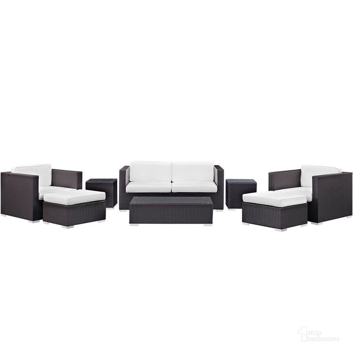The appearance of Venice 8-Piece Outdoor Patio Sofa Set In Espresso White designed by Modway in the modern / contemporary interior design. This espresso white piece of furniture  was selected by 1StopBedrooms from Venice Collection to add a touch of cosiness and style into your home. Sku: EEI-610-EXP-WHI-SET. Product Type: Outdoor Set. Material: Rattan. Image1