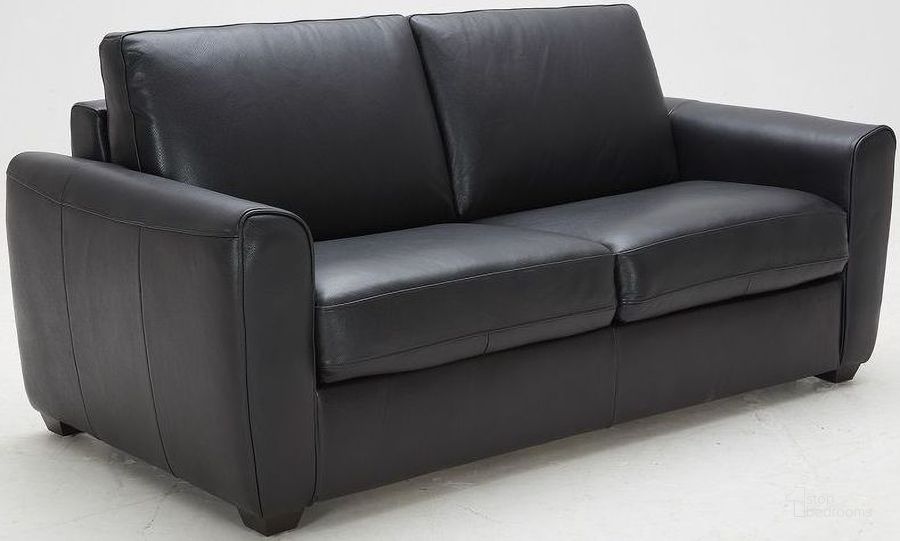 The appearance of Ventura Black Leather Sofa Bed designed by J&M in the modern / contemporary interior design. This black piece of furniture  was selected by 1StopBedrooms from Ventura Collection to add a touch of cosiness and style into your home. Sku: 18232. Material: Leather. Product Type: Leather Sofa. Image1