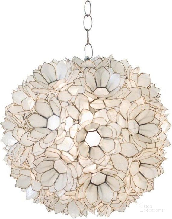 The appearance of Venus Clear 15 Inch Lotus Capiz Pendant designed by Worlds Away in the modern / contemporary interior design. This shell piece of furniture  was selected by 1StopBedrooms from Venus Collection to add a touch of cosiness and style into your home. Sku: VENUS. Material: Metal. Product Type: Pendant Lighting.