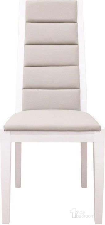 The appearance of Venus White Lacquer Chair Set Of 2 designed by Sharelle Furnishings in the modern / contemporary interior design. This white piece of furniture  was selected by 1StopBedrooms from Venus Collection to add a touch of cosiness and style into your home. Sku: VENUS-WG-CHAIR. Product Type: Dining Chair. Material: Bonded Leather. Image1