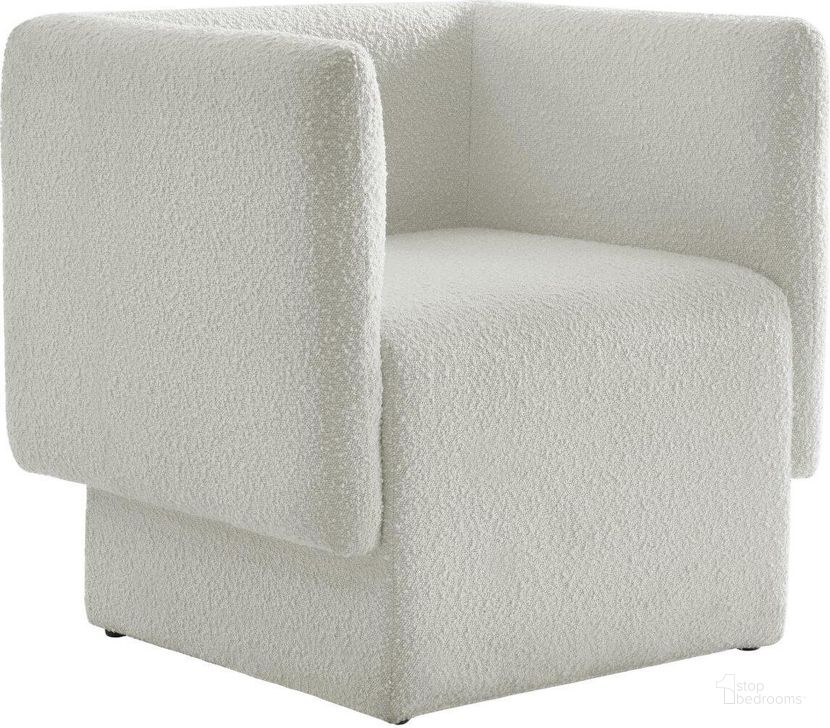 The appearance of Vera Boucle Fabric Accent Chair In Cream designed by Meridian in the modern / contemporary interior design. This cream piece of furniture  was selected by 1StopBedrooms from Vera Collection to add a touch of cosiness and style into your home. Sku: 575Cream. Material: Wood. Product Type: Accent Chair. Image1