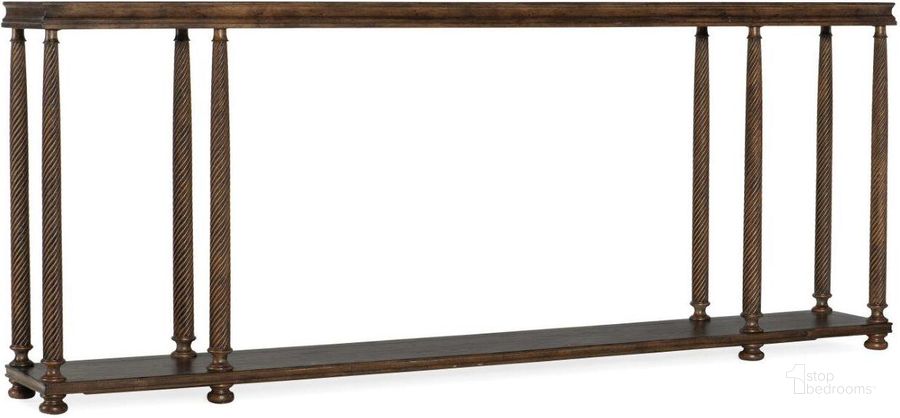 The appearance of Vera Cruz Console Table 6005-85003-89 designed by Hooker in the traditional interior design. This dark wood piece of furniture  was selected by 1StopBedrooms from Vera Cruz Collection to add a touch of cosiness and style into your home. Sku: 6005-85003-89. Material: Wood. Product Type: Console Table. Image1