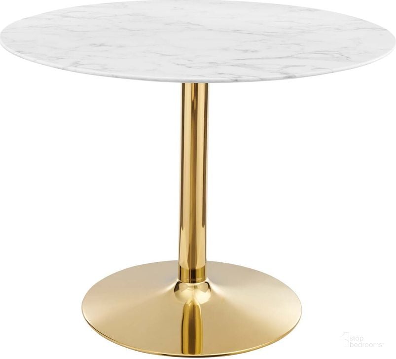 The appearance of Verne 40 Inch Artificial Marble Dining Table designed by Modway in the modern / contemporary interior design. This gold white piece of furniture  was selected by 1StopBedrooms from Verne Collection to add a touch of cosiness and style into your home. Sku: EEI-4749-GLD-WHI. Table Base Style: Pedestal. Table Top Shape: Round. Product Type: Dining Table. Material: MDF. Size: 40". Image1