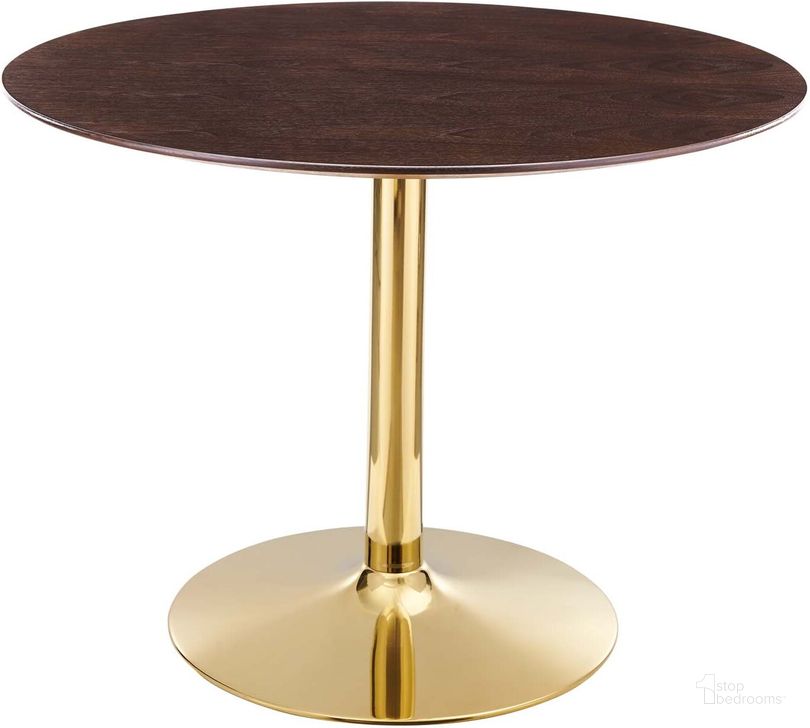 The appearance of Verne 40 Inch Dining Table EEI-4753-GLD-CHE designed by Modway in the modern / contemporary interior design. This gold cherry walnut piece of furniture  was selected by 1StopBedrooms from Verne Collection to add a touch of cosiness and style into your home. Sku: EEI-4753-GLD-CHE. Table Base Style: Pedestal. Table Top Shape: Round. Product Type: Dining Table. Material: MDF. Size: 40". Image1