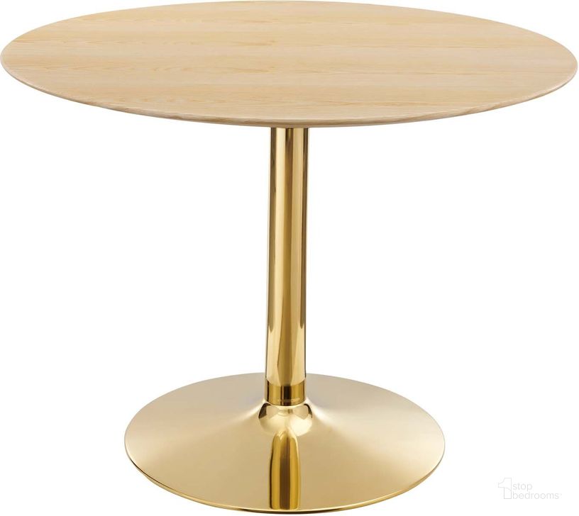The appearance of Verne 40 Inch Dining Table EEI-4754-GLD-NAT designed by Modway in the modern / contemporary interior design. This gold natural piece of furniture  was selected by 1StopBedrooms from Verne Collection to add a touch of cosiness and style into your home. Sku: EEI-4754-GLD-NAT. Table Base Style: Pedestal. Table Top Shape: Round. Product Type: Dining Table. Material: MDF. Size: 40". Image1