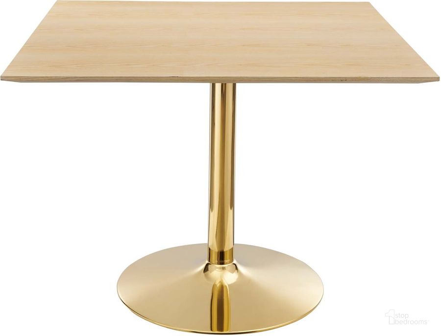 The appearance of Verne 40 Inch Square Dining Table EEI-4756-GLD-NAT designed by Modway in the modern / contemporary interior design. This gold natural piece of furniture  was selected by 1StopBedrooms from Verne Collection to add a touch of cosiness and style into your home. Sku: EEI-4756-GLD-NAT. Table Base Style: Pedestal. Table Top Shape: Square. Product Type: Dining Table. Material: MDF. Size: 40". Image1