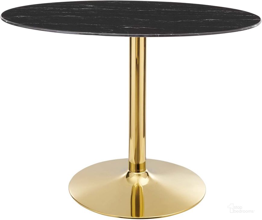 The appearance of Verne 42 Inch Artificial Marble Dining Table designed by Modway in the modern / contemporary interior design. This gold black piece of furniture  was selected by 1StopBedrooms from Verne Collection to add a touch of cosiness and style into your home. Sku: EEI-4758-GLD-BLK. Table Base Style: Pedestal. Table Top Shape: Round. Material: Metal. Product Type: Dining Table. Size: 42". Image1