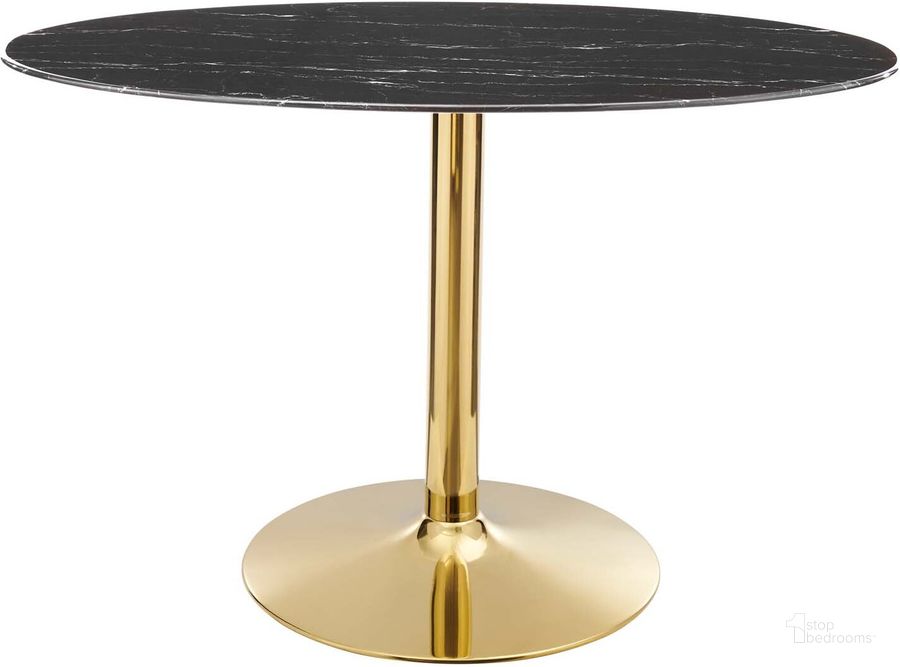 The appearance of Verne 48 Inch Artificial Marble Dining Table designed by Modway in the modern / contemporary interior design. This gold black piece of furniture  was selected by 1StopBedrooms from Verne Collection to add a touch of cosiness and style into your home. Sku: EEI-4759-GLD-BLK. Table Base Style: Pedestal. Table Top Shape: Round. Material: Metal. Product Type: Dining Table. Size: 48". Image1