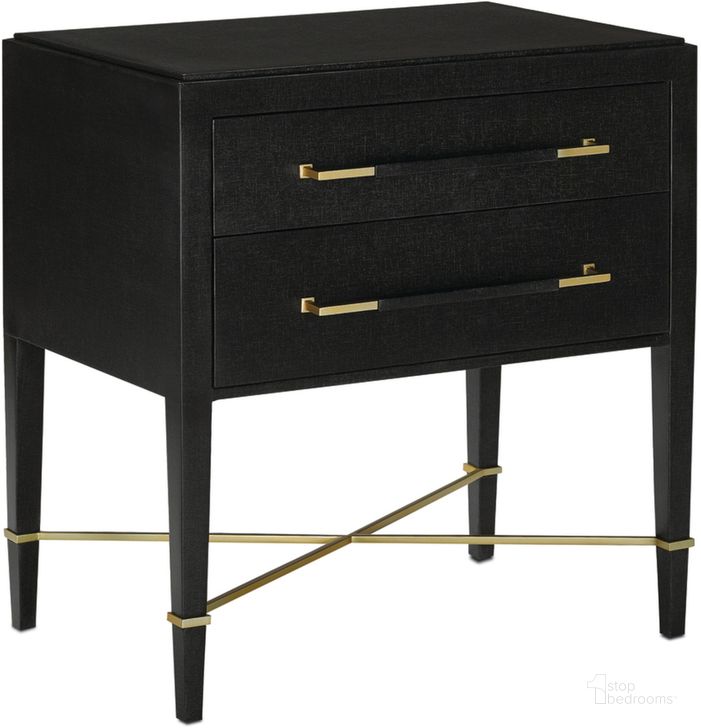 The appearance of Verona Black Nightstand designed by Currey & Company in the modern / contemporary interior design. This black piece of furniture  was selected by 1StopBedrooms from Verona Collection to add a touch of cosiness and style into your home. Sku: 3000-0036. Material: Wood. Product Type: Nightstand. Image1