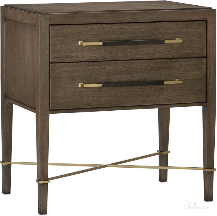 The appearance of Verona Chanterelle Nightstand In Champagne designed by Currey & Company in the modern / contemporary interior design. This champagne piece of furniture  was selected by 1StopBedrooms from Verona Collection to add a touch of cosiness and style into your home. Sku: 3000-0117. Material: Metal. Product Type: Nightstand. Image1