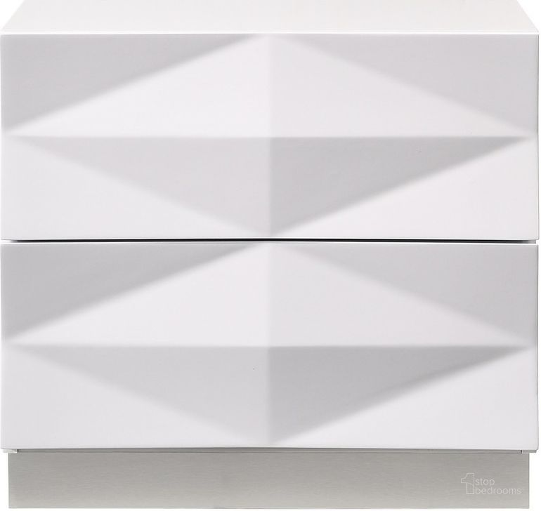 The appearance of Verona White Lacquer Nightstand designed by J&M in the modern / contemporary interior design. This white piece of furniture  was selected by 1StopBedrooms from Verona Collection to add a touch of cosiness and style into your home. Sku: 17688-NS. Material: Wood. Product Type: Nightstand. Image1